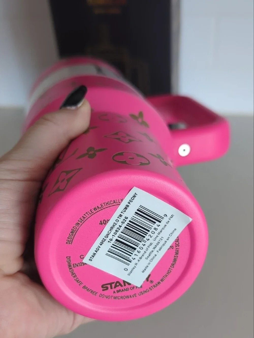 Pink Tumbler with Gold Accents and Handle